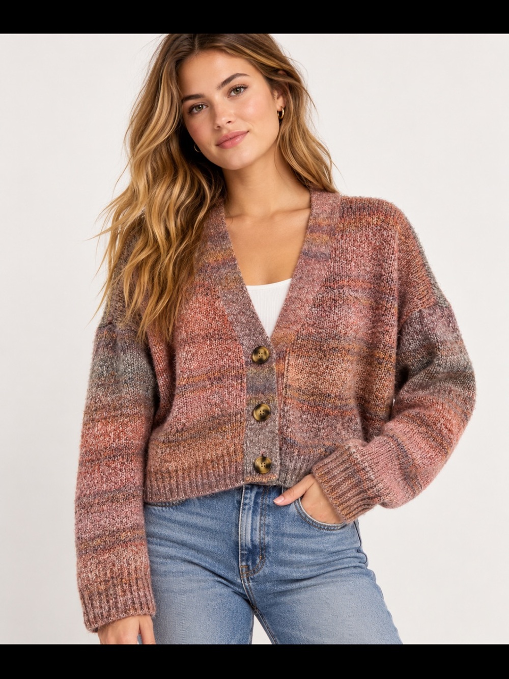 Urban Outfitters Multicolor Chunky Knit Cropped Cardigan Sweater M